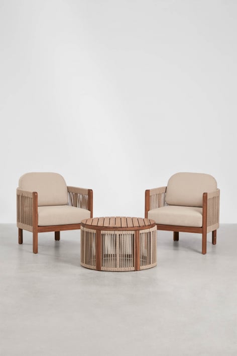 Serel acacia wood garden set with 2 armchairs and coffee table