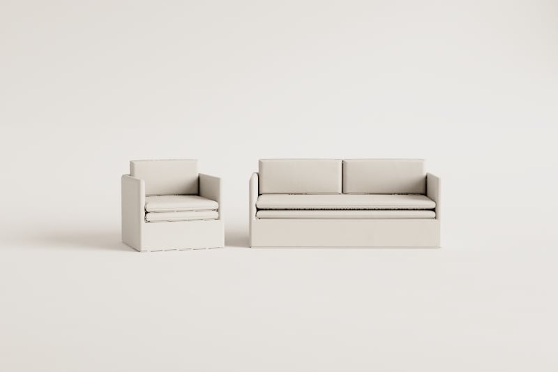 Living room set with 3-seater sofa and armchair in linen and cotton Grace