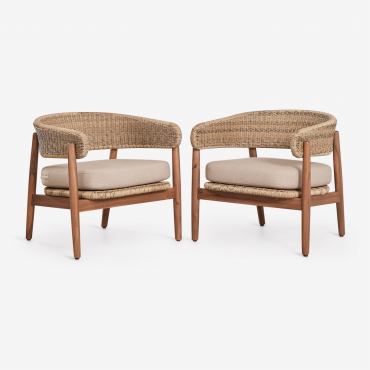 Pack Of 2 Garden Armchairs In Acacia Wood And Synthetic Rattan Ribeira Acacia Brown - Sklum