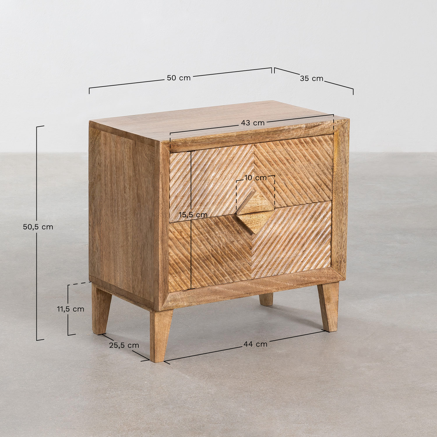 Rectangular bedside table 50x35 cm in Dibeny mango wood, medidas