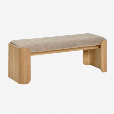 Lofren Rubberwood And Veneer Bench Natural Wood & ↔︎ 140 Cm & Mocha Brown Fabric - Sklum