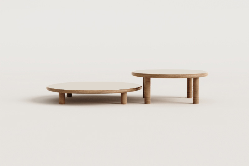 Set of 2 round acacia wood garden coffee tables Olivia