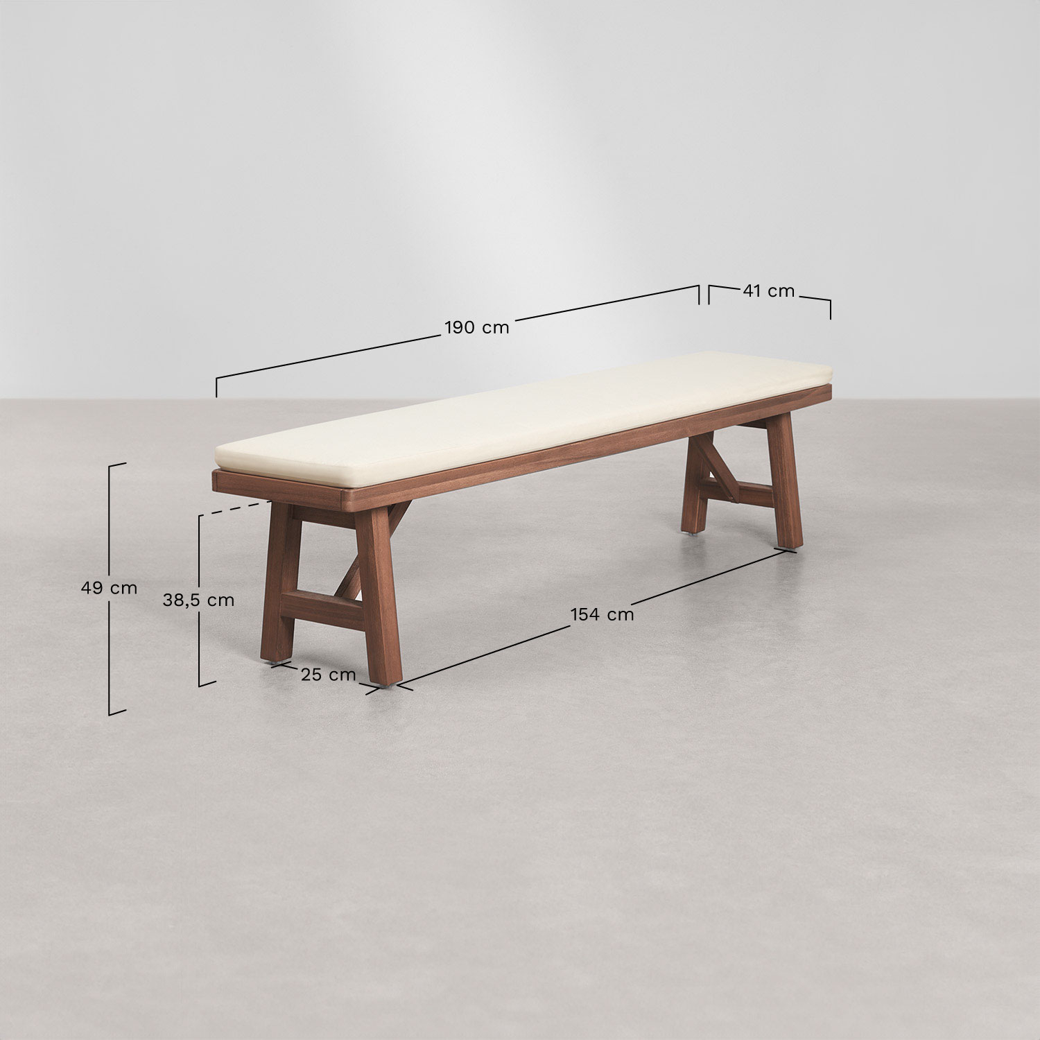 190 cm Acacia Wood Dubai Garden Bench, medidas