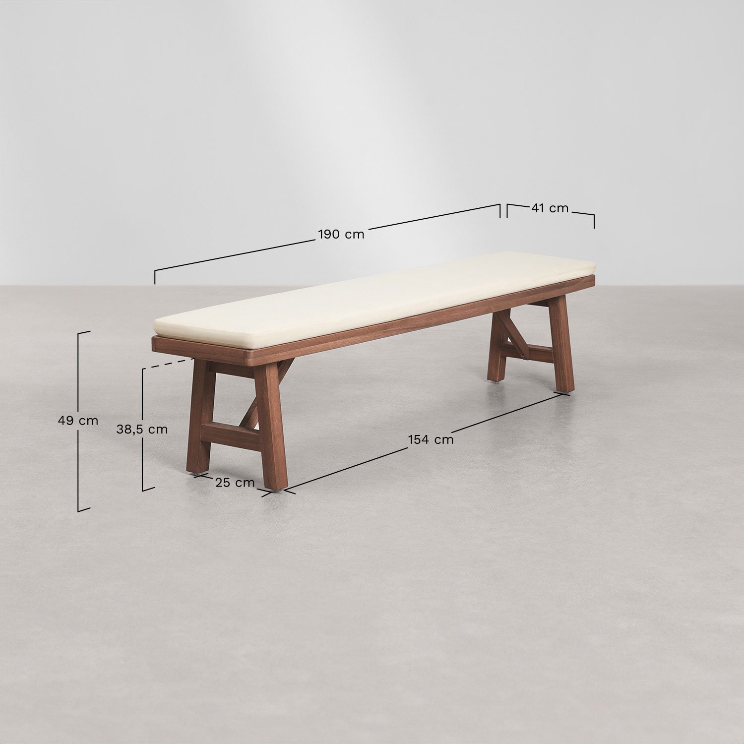 Dubai 190 cm acacia wood bench, medidas