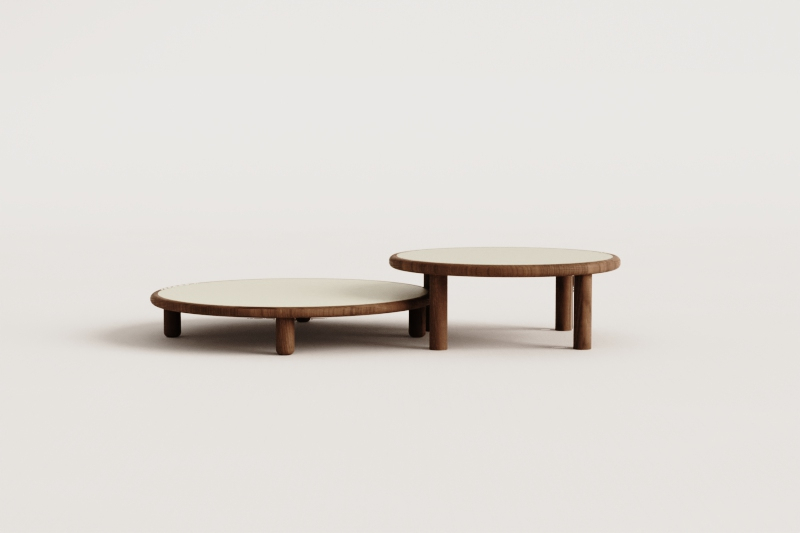Set of 2 round coffee tables in Olivia acacia wood