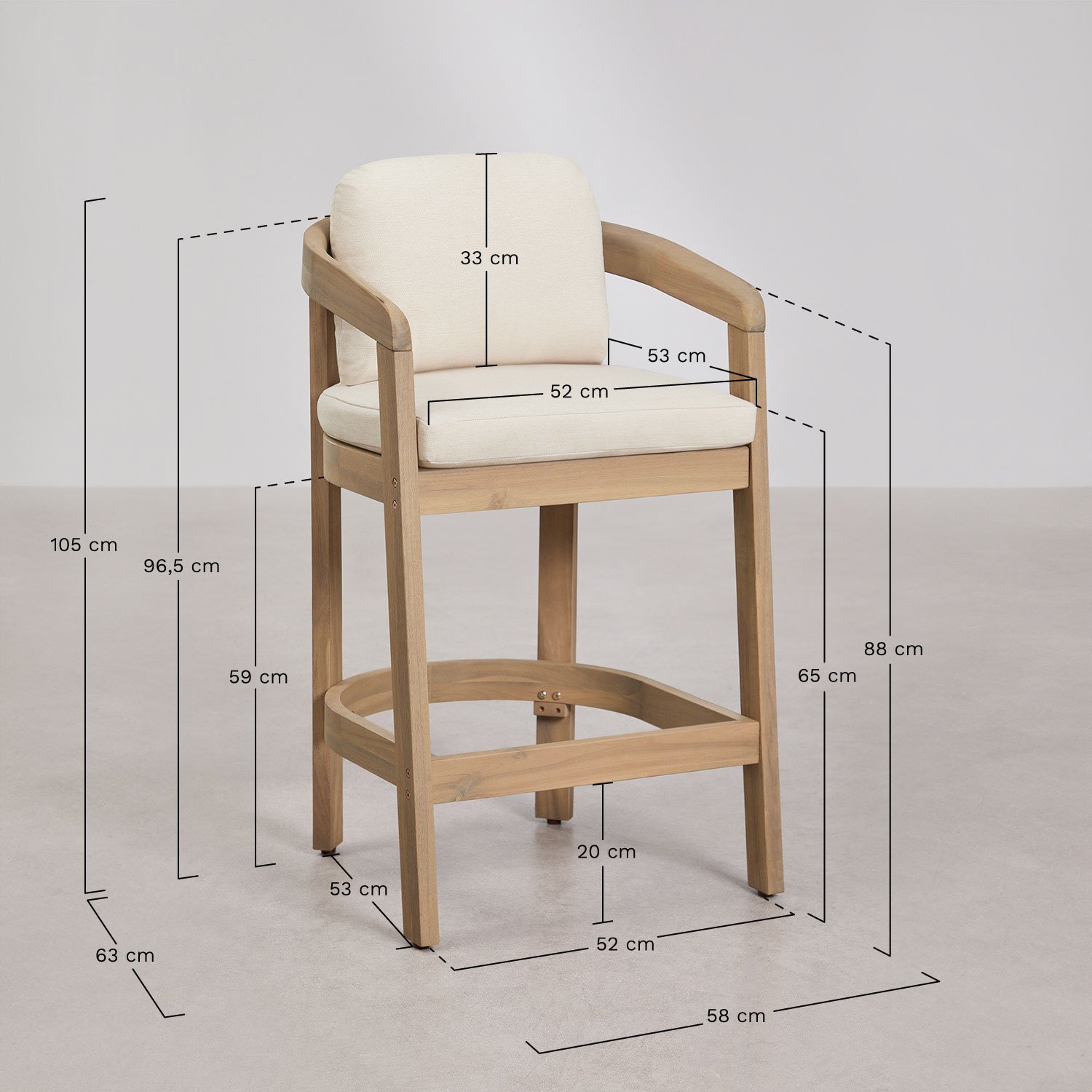 Pack of 2 high stools in Uleno acacia wood, medidas