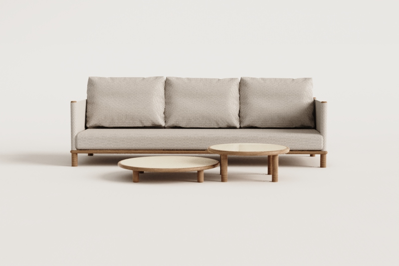 Olivia acacia wood garden set with 3-seater sofa and 2 round coffee tables