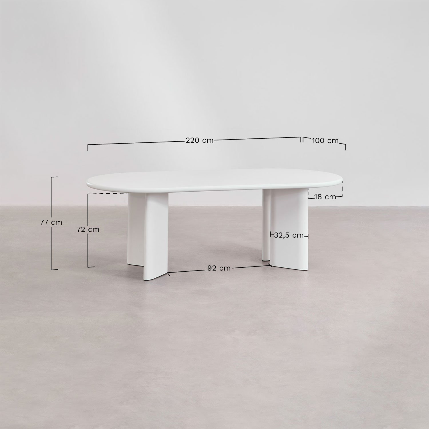 Oval dining table 220x100 cm in MDF Loulou, medidas