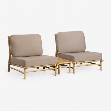 Isendra Bamboo Garden Set With 2 Armchairs And Rectangular Side Table Mocha Brown Fabric - Sklum