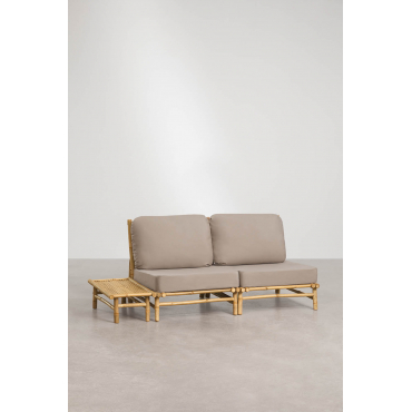 Isendra Bamboo 2-piece Modular Sofa Garden Set With 75x40 Cm Rectangular Side Table Mocha Brown Fabric - Sklum