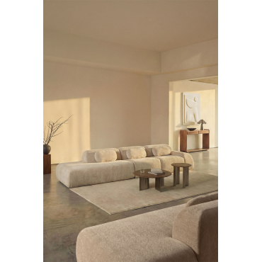 3-piece Left Chaise Modular Corner Sofa In Vacuum-packed Chenille Merida Thick Beige Tapioca Chenille - Sklum