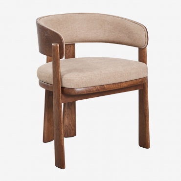 Olea Signature Upholstered Dining Chair With Armrests And Oak Wood Dark Oak Brown & Fabric Wheat Brown - Sklum