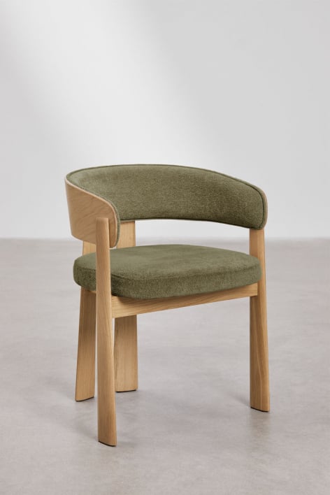 Pack of 4 dining chairs in oak wood and upholstered Olea - Army Green Chenille