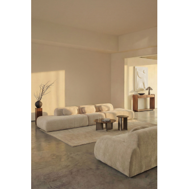 3-piece Modular Sofa With Double Chaise Longue In Vacuum-packed Chenille Merida Thick Beige Tapioca Chenille - Sklum