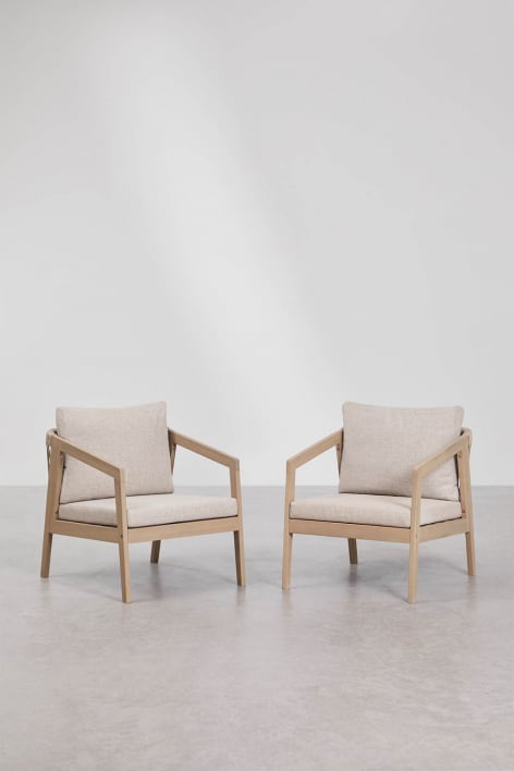 Pack of 2 armchairs in acacia wood and braided rope Kaela - Fabric Sand Brown