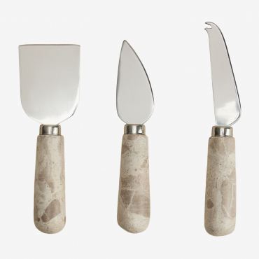 Set Of 3 Cheese Utensils In Marble And Stainless Steel Calven Beige Marble Panther - Sklum