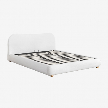 Winselet Upholstered Bed With Lift-up Storage Base Chenille Ivory White & 180 X 200 Cm - Sklum