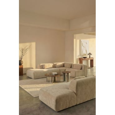 3-piece Left Chaise Modular Corner Sofa In Vacuum-packed Chenille Merida Thick Beige Tapioca Chenille - Sklum