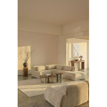 3-piece Modular Corner Sofa With Right Chaise In Vacuum-packed Chenille Merida Thick Beige Tapioca Chenille - Sklum