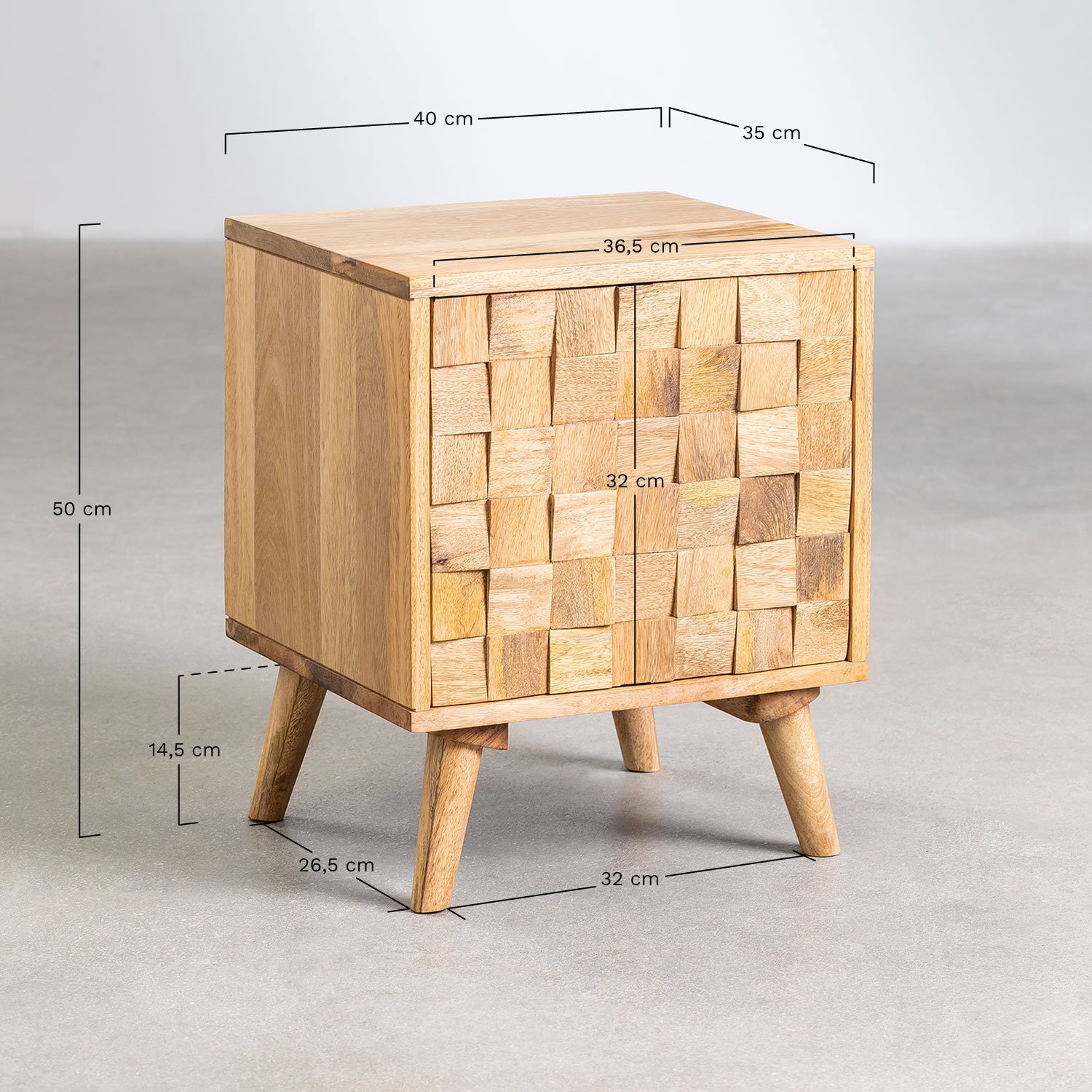 Pack of 2 rectangular nightstands 40x35 cm in mango wood Jaralson, medidas