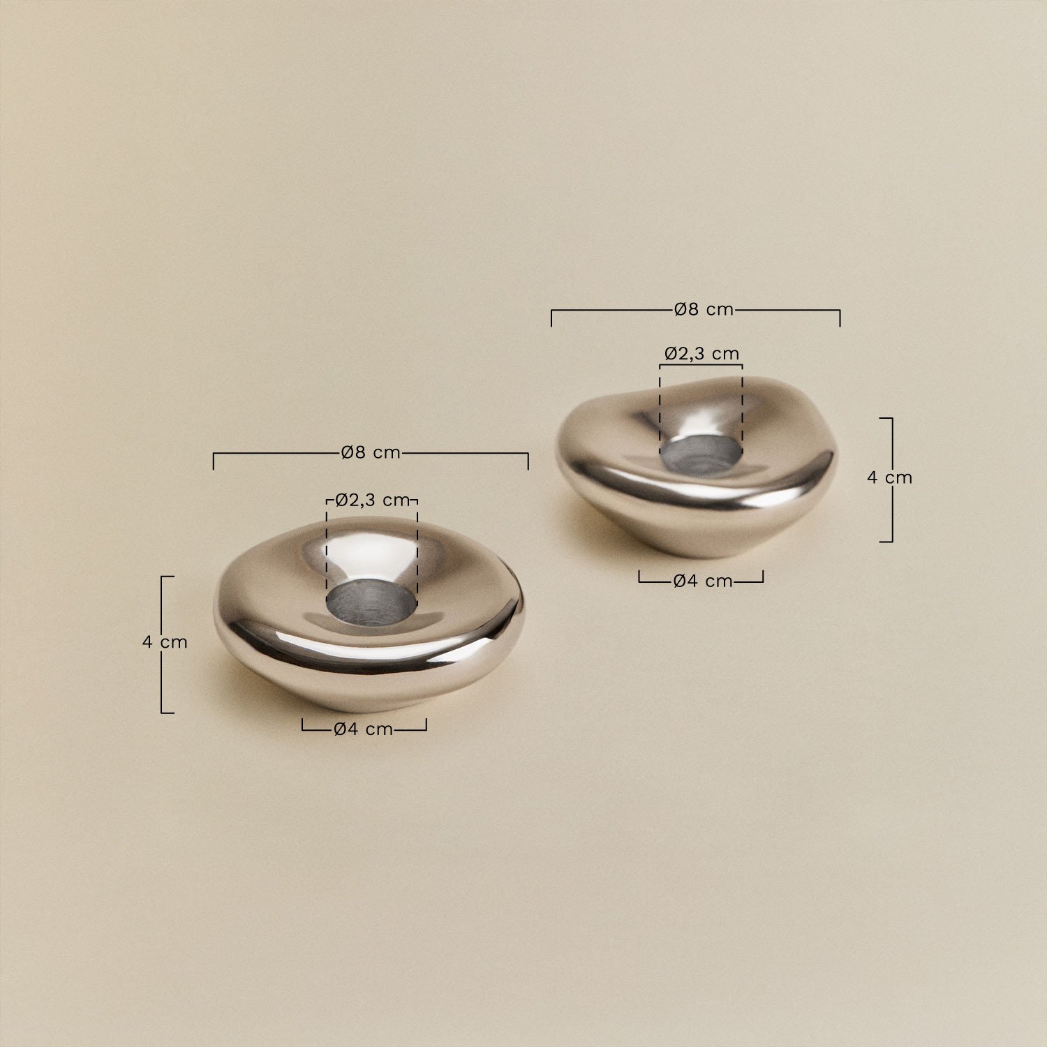 Pack of 2 aluminum Nibs candle holders, medidas