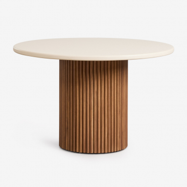 Sirvon Round Garden Table In Cement And Acacia Wood Ø120 Cm - Sklum