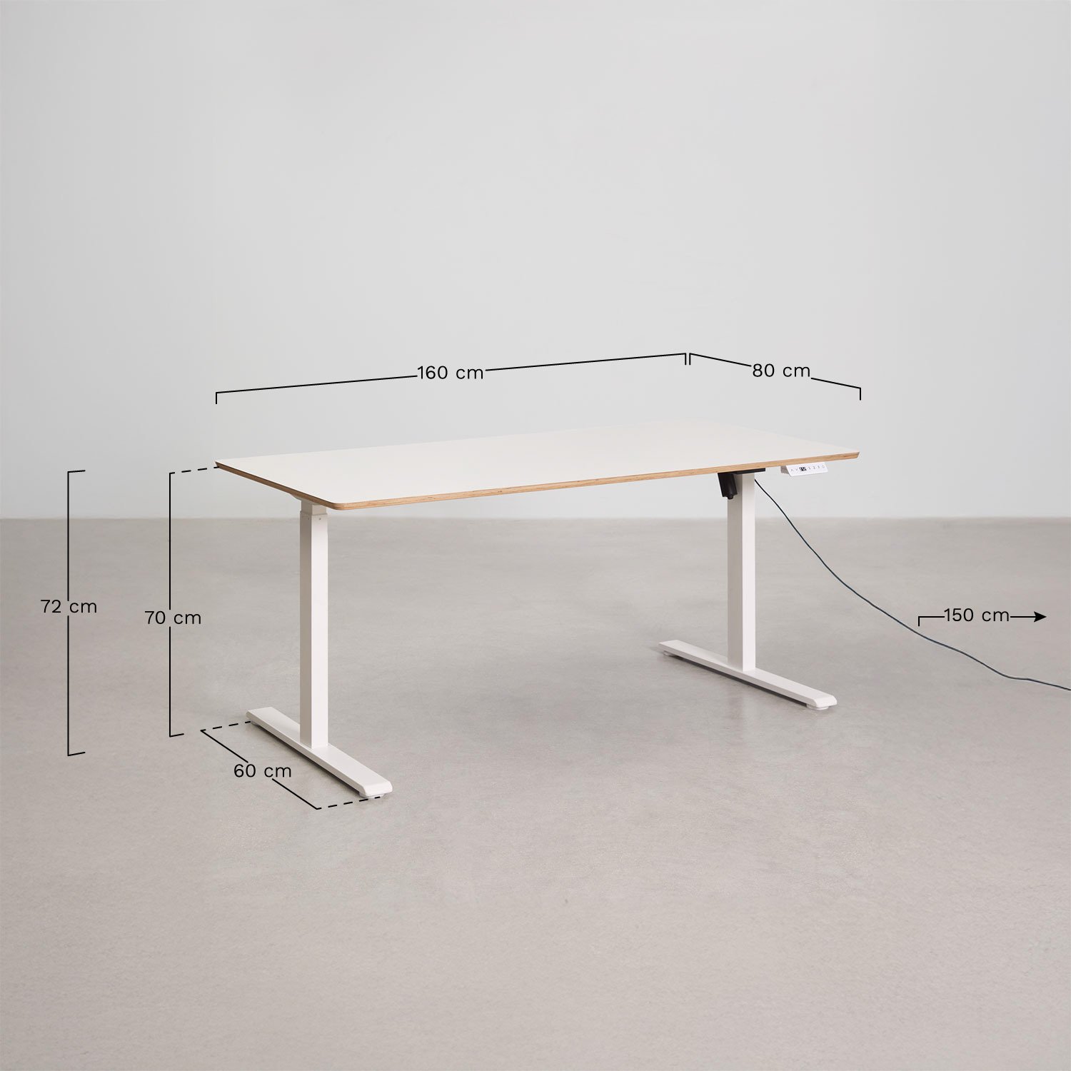 Electric rectangular height-adjustable desk with memory function in wood and iron Serpi, medidas