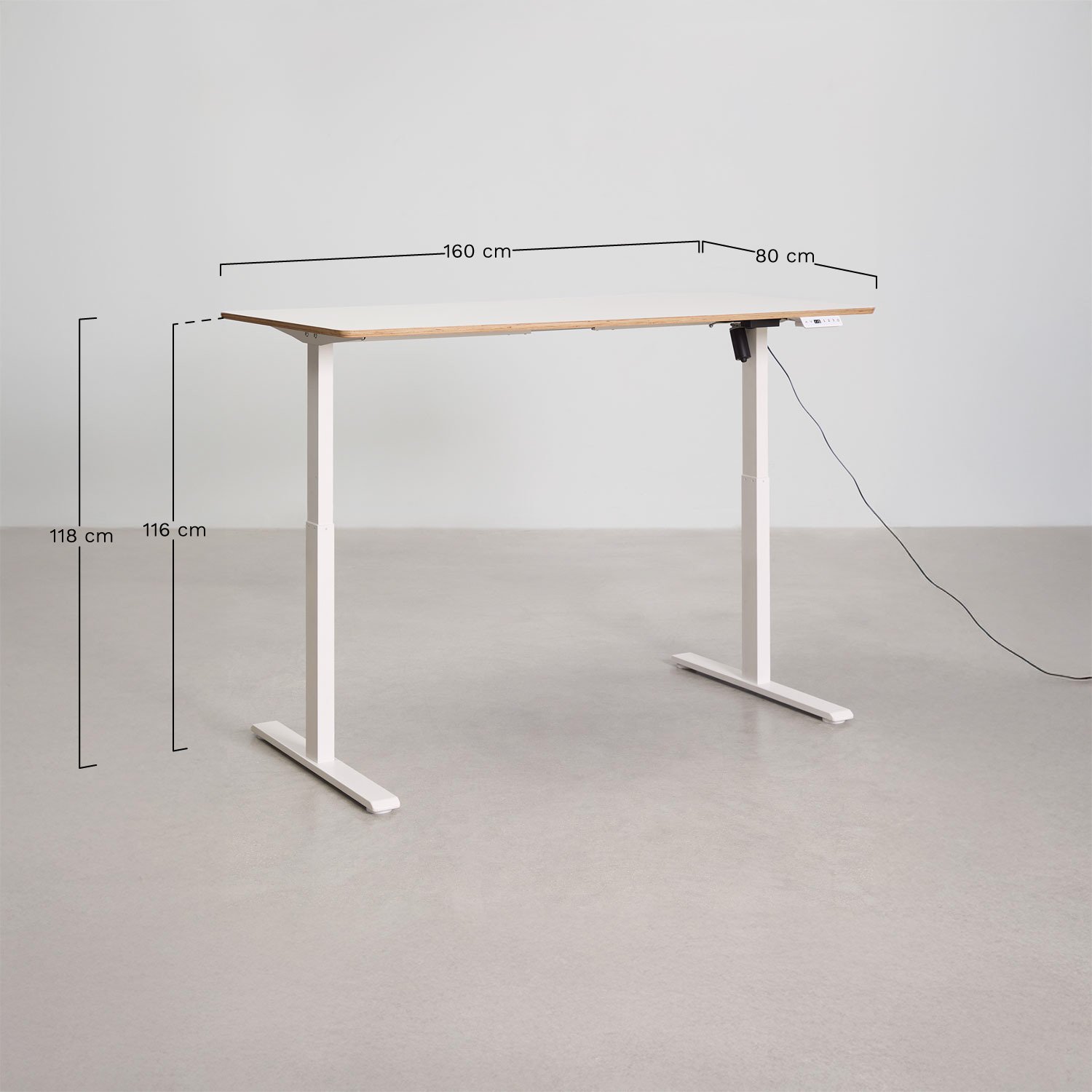 Electric rectangular height-adjustable desk with memory function in wood and iron Serpi, medidas