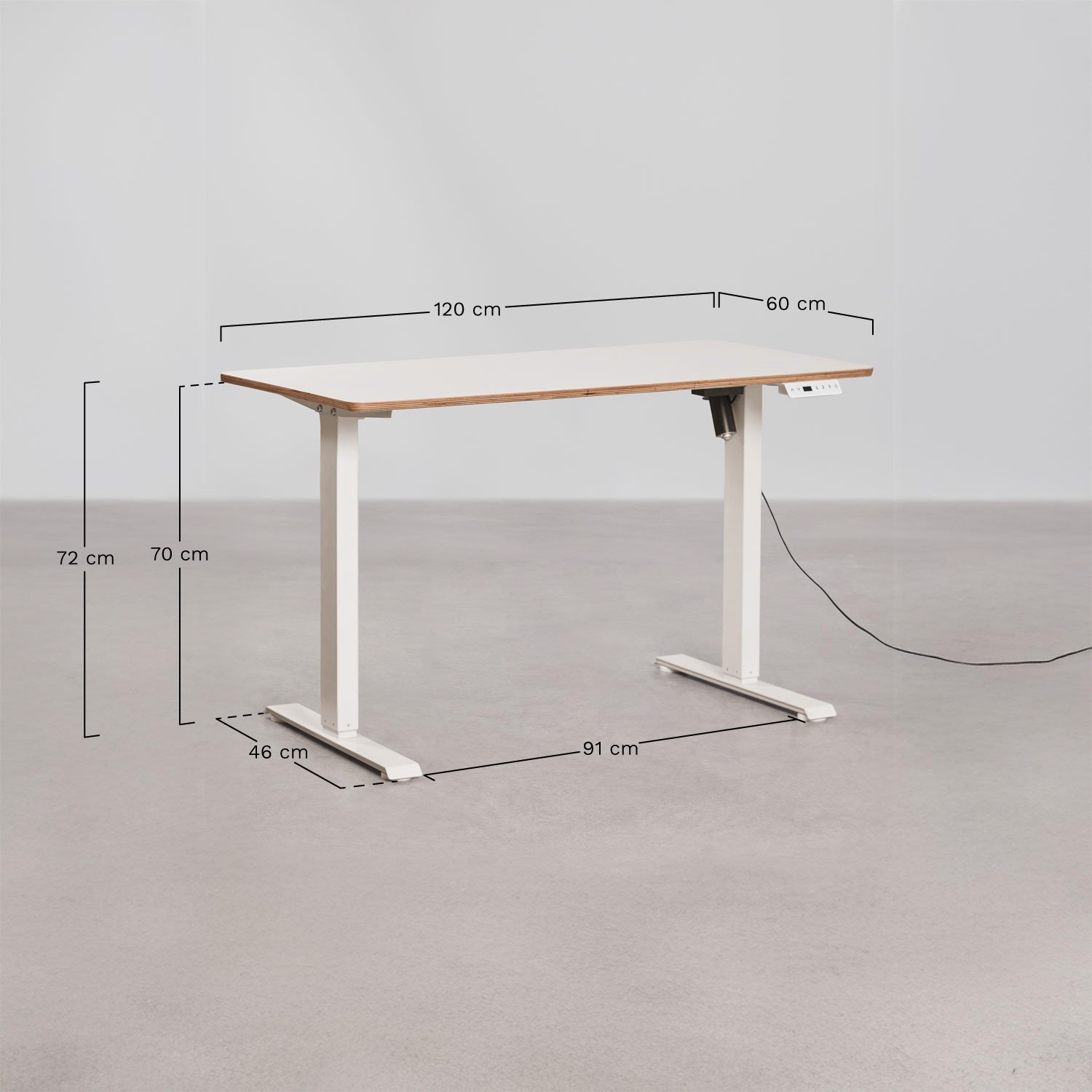 Electric rectangular height-adjustable desk with memory function in wood and iron Serpi, medidas