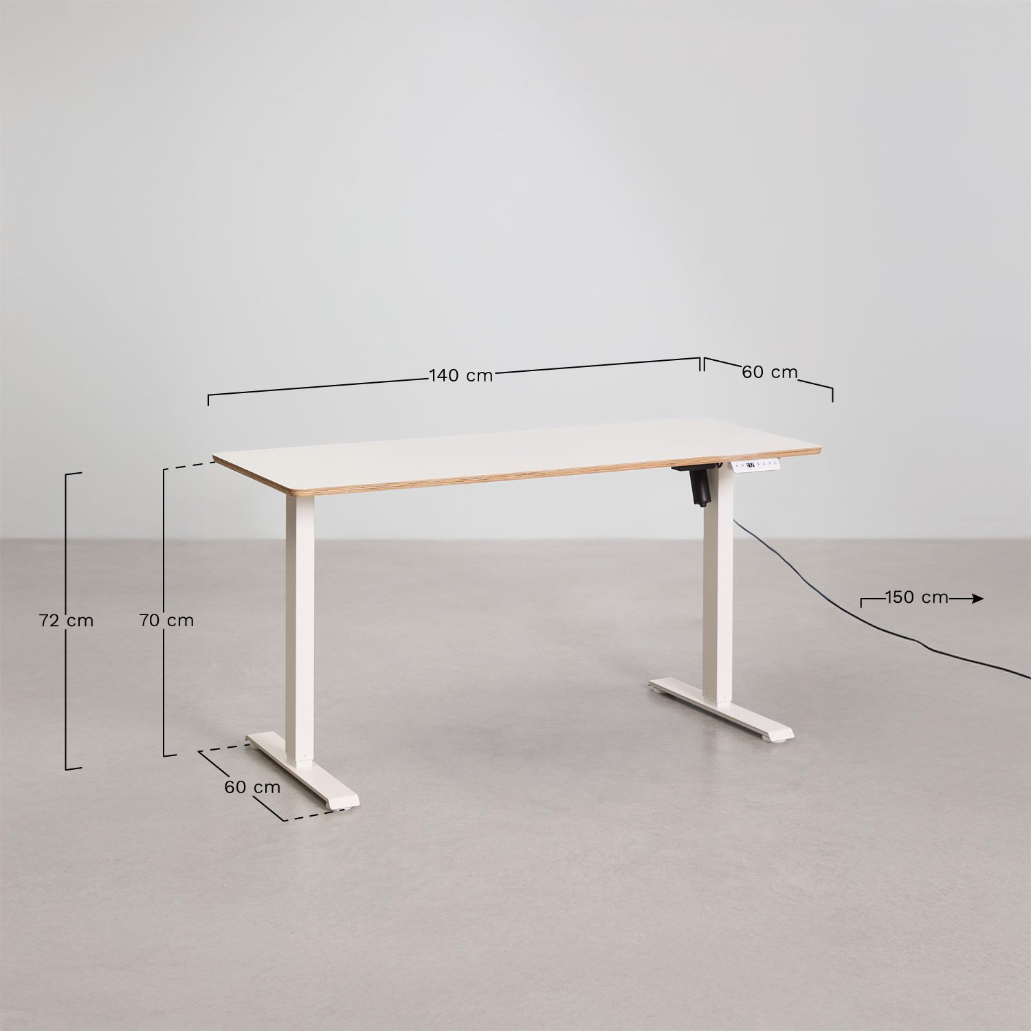 Electric rectangular height-adjustable desk with memory function in wood and iron Serpi, medidas