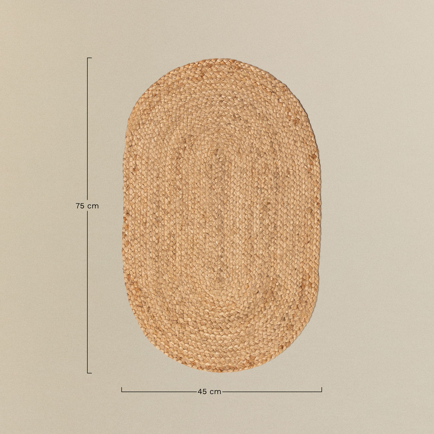 Oval doormat 45x75 cm made of natural jute Never, medidas