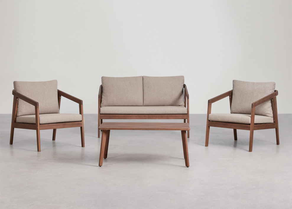 Kaela acacia wood living room set - Hazelnut Brown Fabric