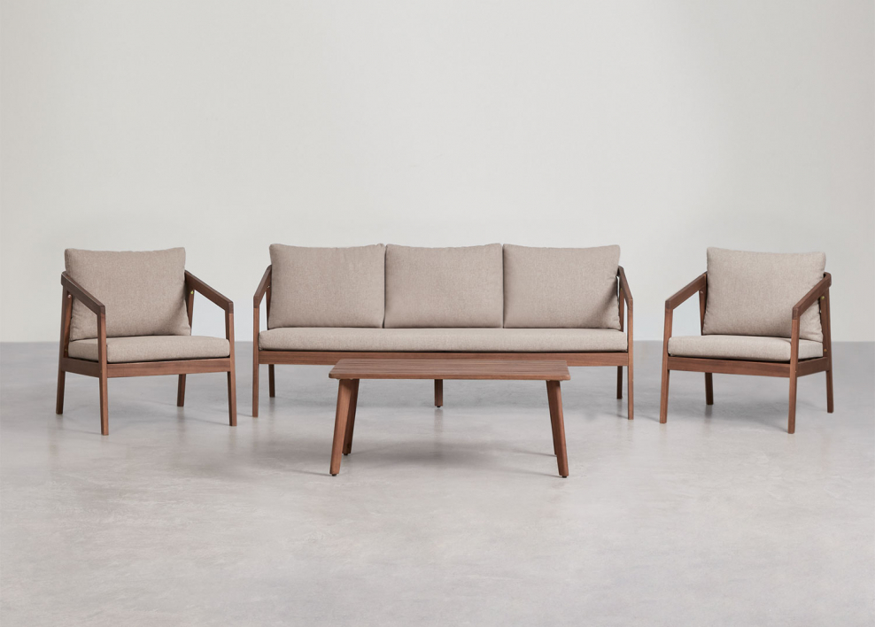 Kaela acacia wood living room set - Hazelnut Brown Fabric
