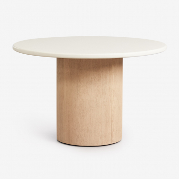 Sharpay Round Dining Table In Cement And Acacia Wood Ø120 Cm - Sklum