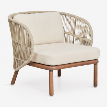 Capri Garden Armchair In Acacia Wood And Braided Rope Beige Cream - Sklum