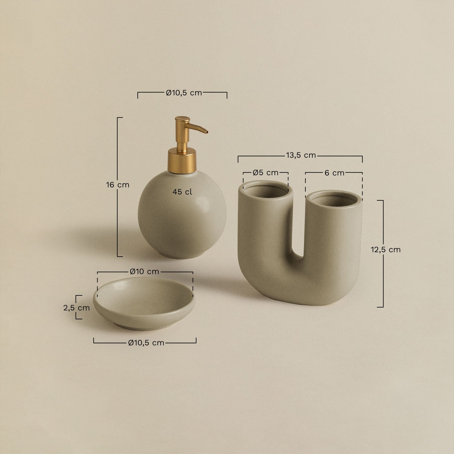 Siviara stoneware bathroom set , medidas