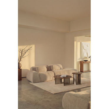 2-piece Right Chaise Modular Corner Sofa In Vacuum-packed Chenille Merida Thick Beige Tapioca Chenille - Sklum