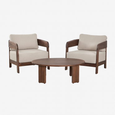 Uleno Living Room Set With 2 Armchairs And Acacia Wood Coffee Table Dark Acacia Brown - Sklum