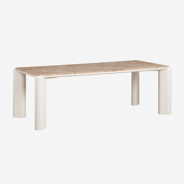 Rectangular Dining Table 220x100 Cm In Mdf And Zanzibar Marble Beige Marble Emperador - Sklum
