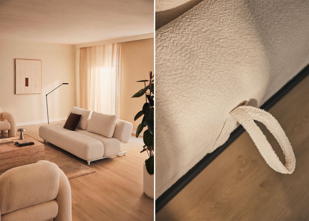 3-seater sofa bed in Miami bouclé fabric - White Bouclé