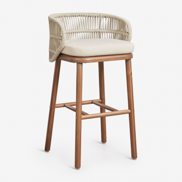 High Stool In Acacia Wood And Braided Rope Capri Beige Cream & ↑75 Cm - Sklum