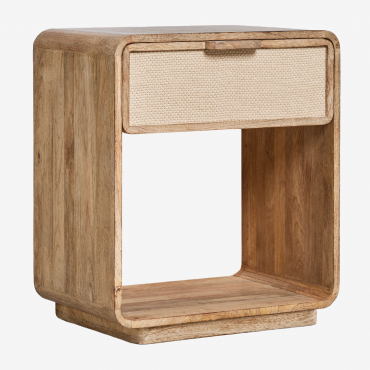 Rectangular Nightstand 40x30 Cm In Mango Wood, Mdf, And Jute Abrams Mango Wood - Sklum