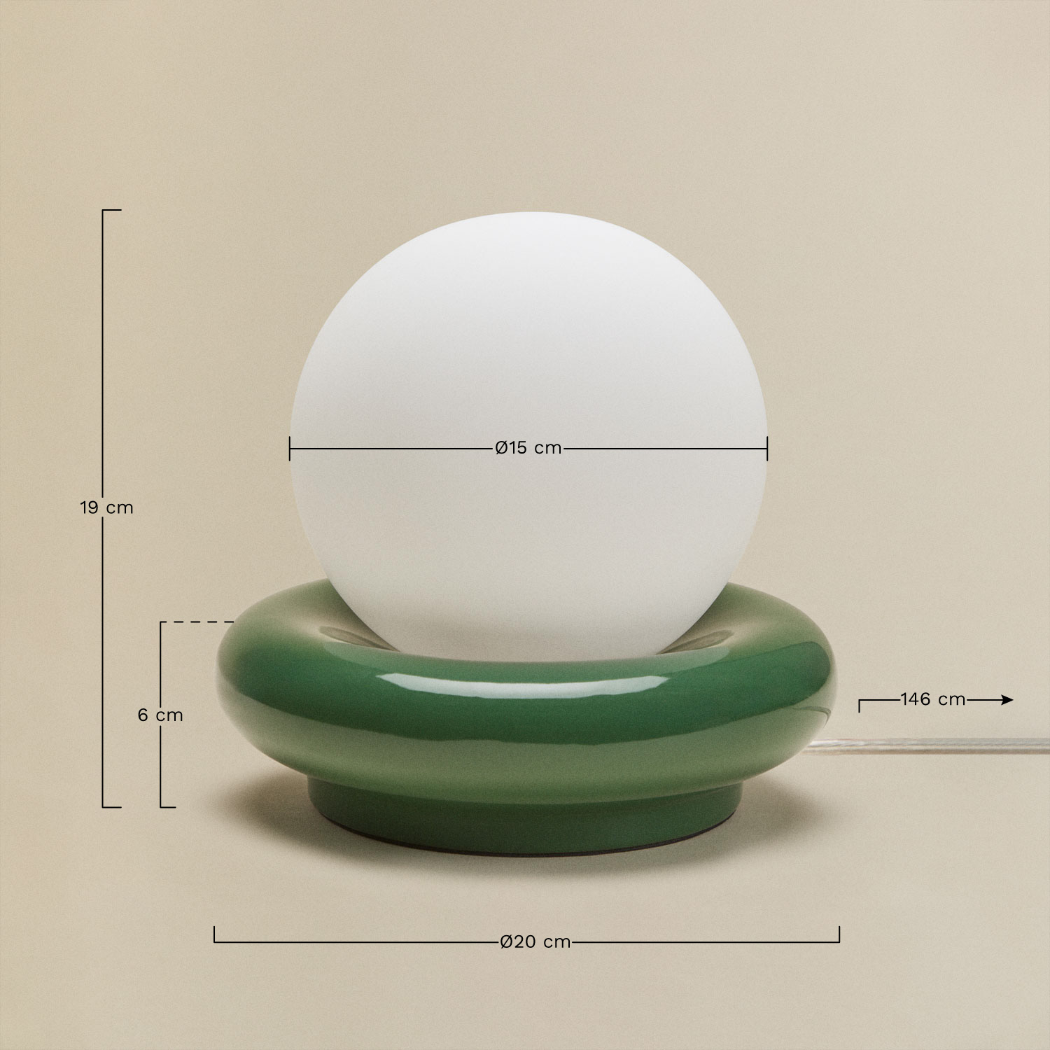 Ceramic table lamp with Kryx glass ball, medidas