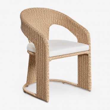 Pack Of 4 Garden Chairs In Synthetic Rattan Omarel Fabric White - Sklum