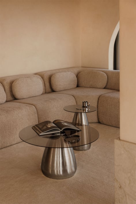 Set of 2 round tempered glass coffee tables Mariana