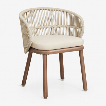 Pack Of 2 Garden Chairs In Acacia Wood And Braided Rope Capri Beige Cream - Sklum