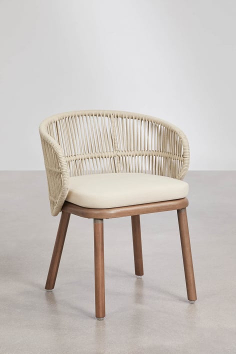 Capri dining chair in acacia wood and braided rope - Beige Cream