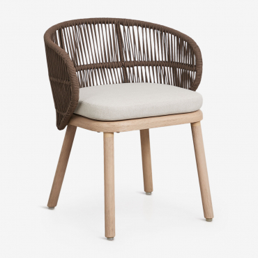 Pack Of 2 Dining Chairs In Acacia Wood And Braided Rope Capri Brown Chocolate - Sklum