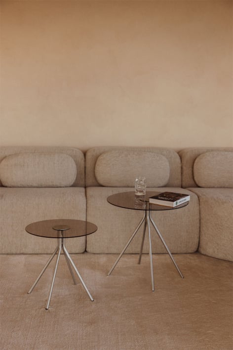 Set of 2 round side tables in steel and tempered glass Itsoro