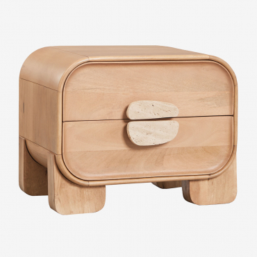 Kivalina 50x35 Cm Nightstand In Mango Wood And Natural Stone Travertine - Light Mango Wood - Sklum